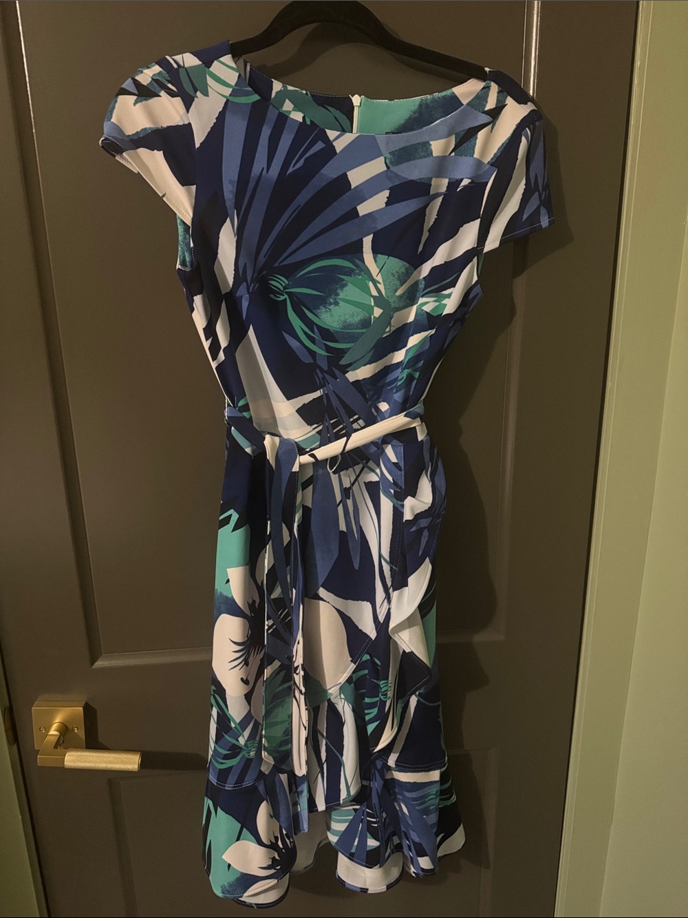 Frank Lyman Design Navy, Teal & White Floral High-Low Dress - size 4